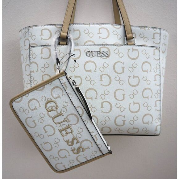 Guess HH948125 Women's Large White Delphine Logo Tote Bag w/Large Pouch - Picture 7 of 16